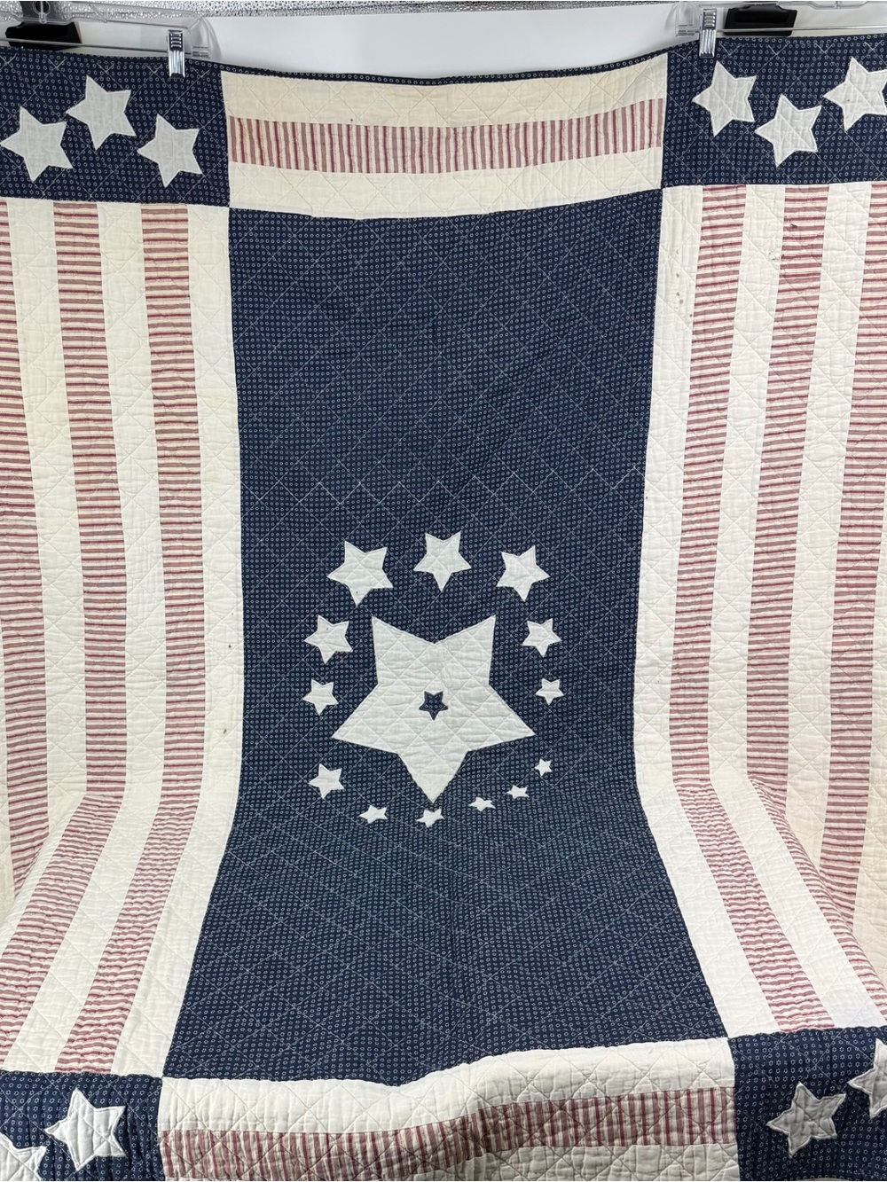 Vintage Patriotic Americana Star Quilt Throw Wall Hanging 58” x 48”